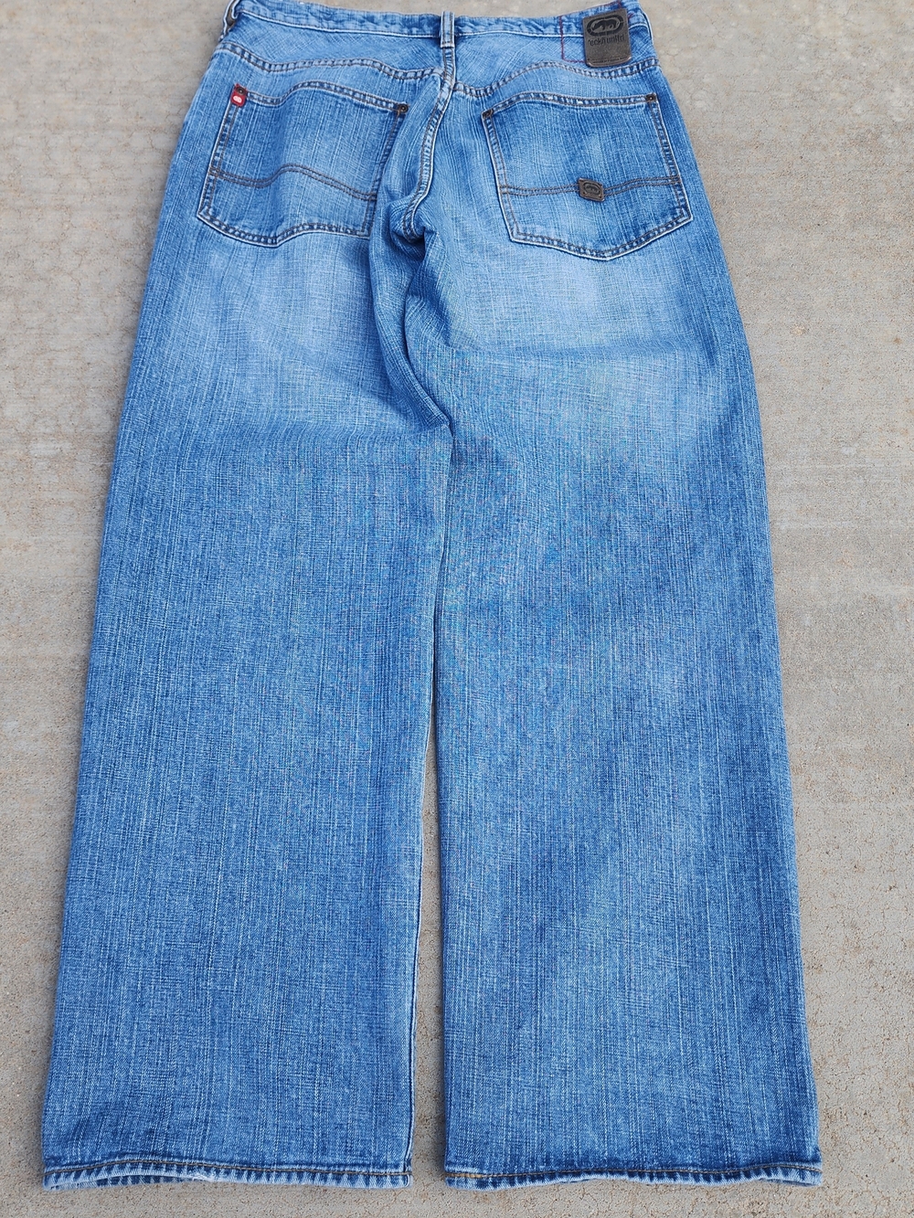 Y2K Ecko Unltd. Light Wash Baggy Wide Leg Skater Blue Denim Jeans, Sz 32